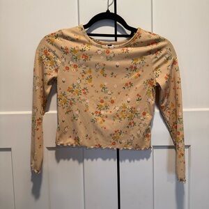 2 Hip Floral Beige Orange Long Sleeve Tee Crop Size 8